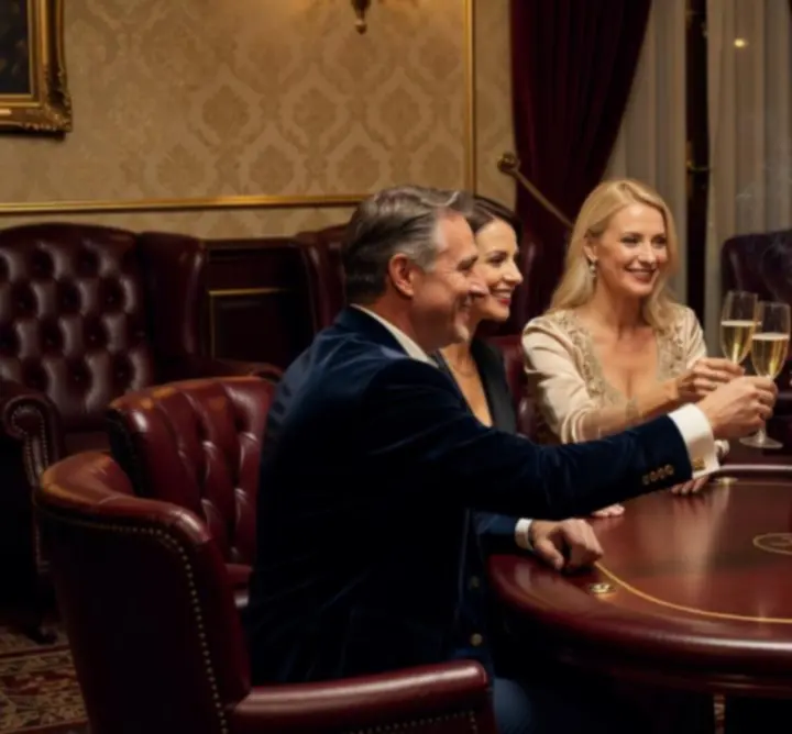Vendégek luxus kaszinó hangulatú pókeresten, elegáns lounge térben